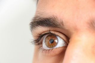 Detailed close-up of a human eye focusing on a hazel iris with natural lighting.